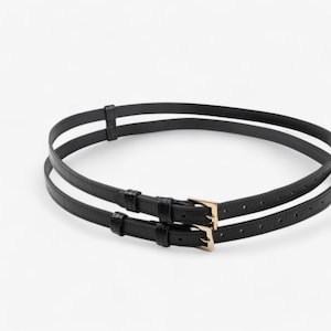 Double Black Leather Belt with Gold Buckles – Modern Elegance