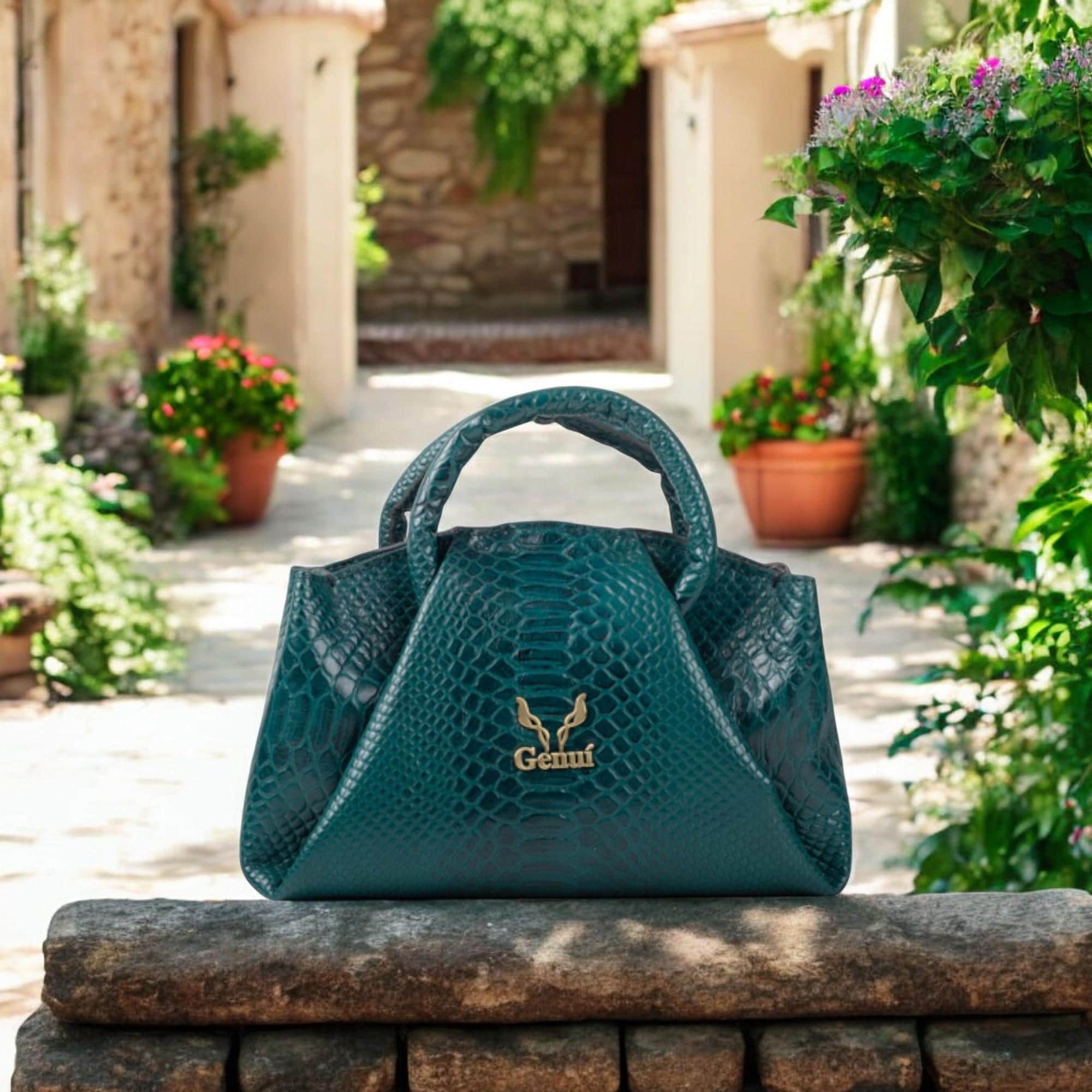 Cypress Green Pleated Leather Handbag with Handle – A Bold Statement of Elegance