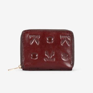 Portefeuille en cuir bordeaux avec texture en relief - Élégance faite main avec fermeture à glissière