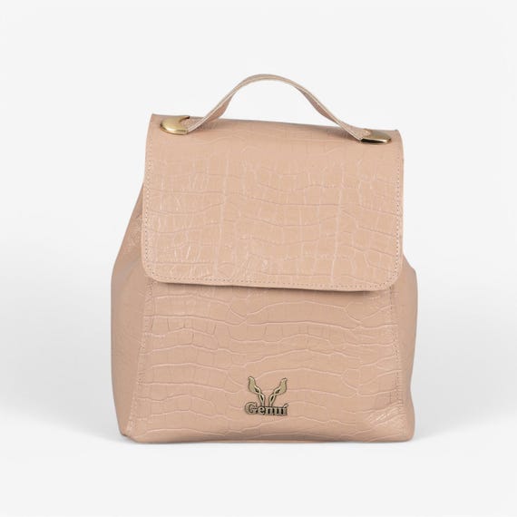 Taupe Textured Leather Backpack Like New Taupe leather backpack - Made in Italy main image 2