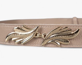 Genuine TAUPE Suede Two-layer Belt With Shiny Solid Gold  display picture 1