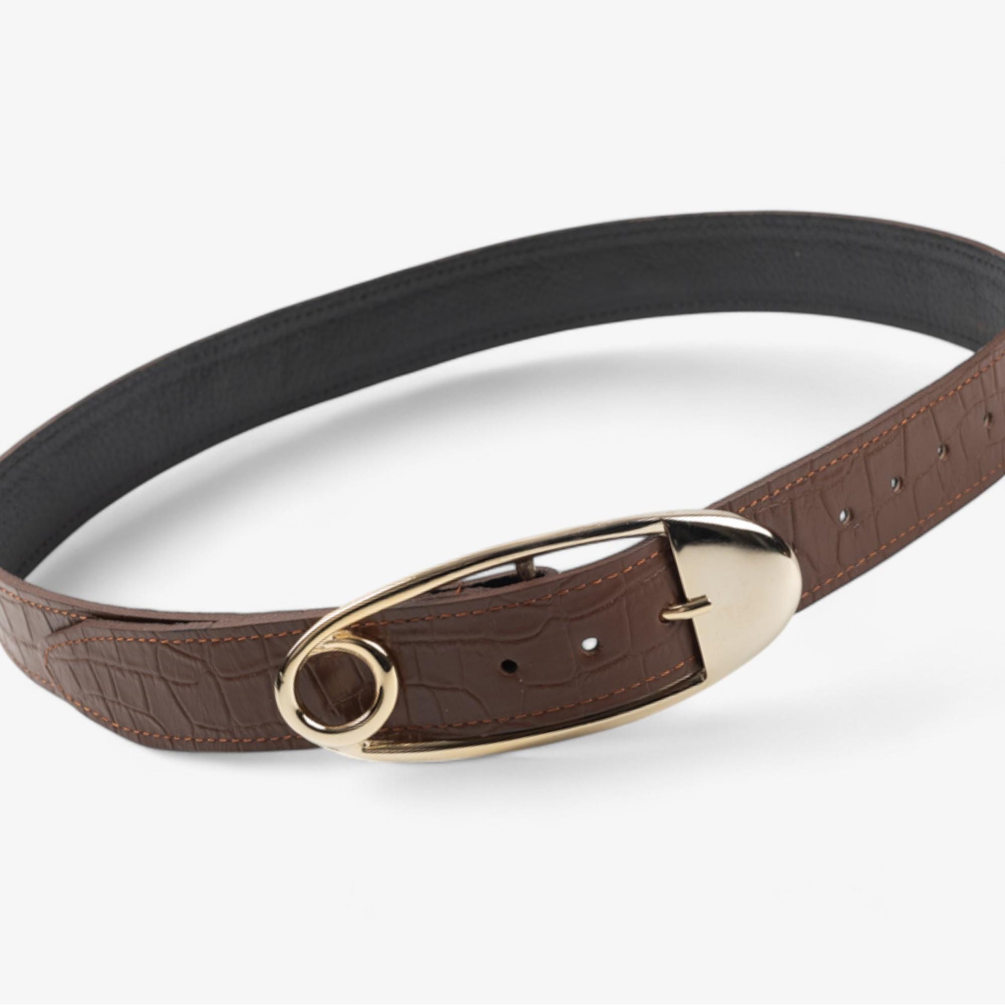 Classic Brown Leather Waist Belt with Gold Oval Buckle Buy Light Brown Womens Skinny Belt With Oval Buckle 1.5 Cm main image 4
