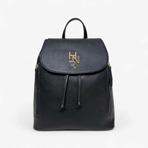 Black Backpack With Embossed Texture and Gold Accents - Etsy display picture 2