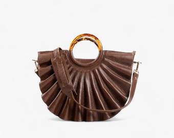バッグ ENGAGEMENT ET-057 Brown Elegant Brown Leather Shoulder Bag With Bone Ring Handles - Etsy