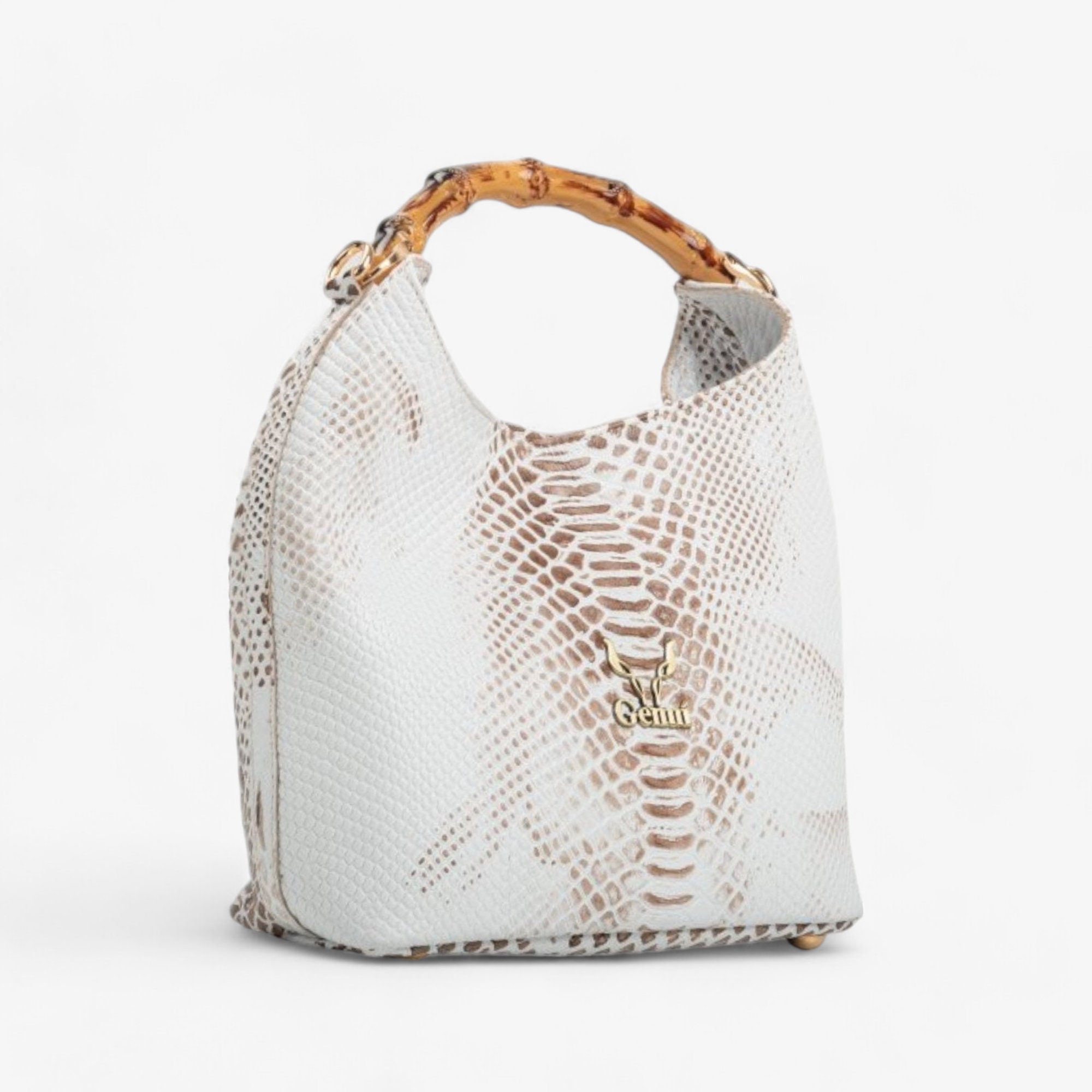 White Leather Handbag With Bone-style Plastic Handle - Luxury and ...