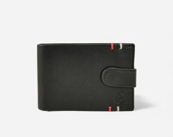 Portemonnaie aus schwarzem Leder mit RFID-Schutz und schlankem minimalistischem Design