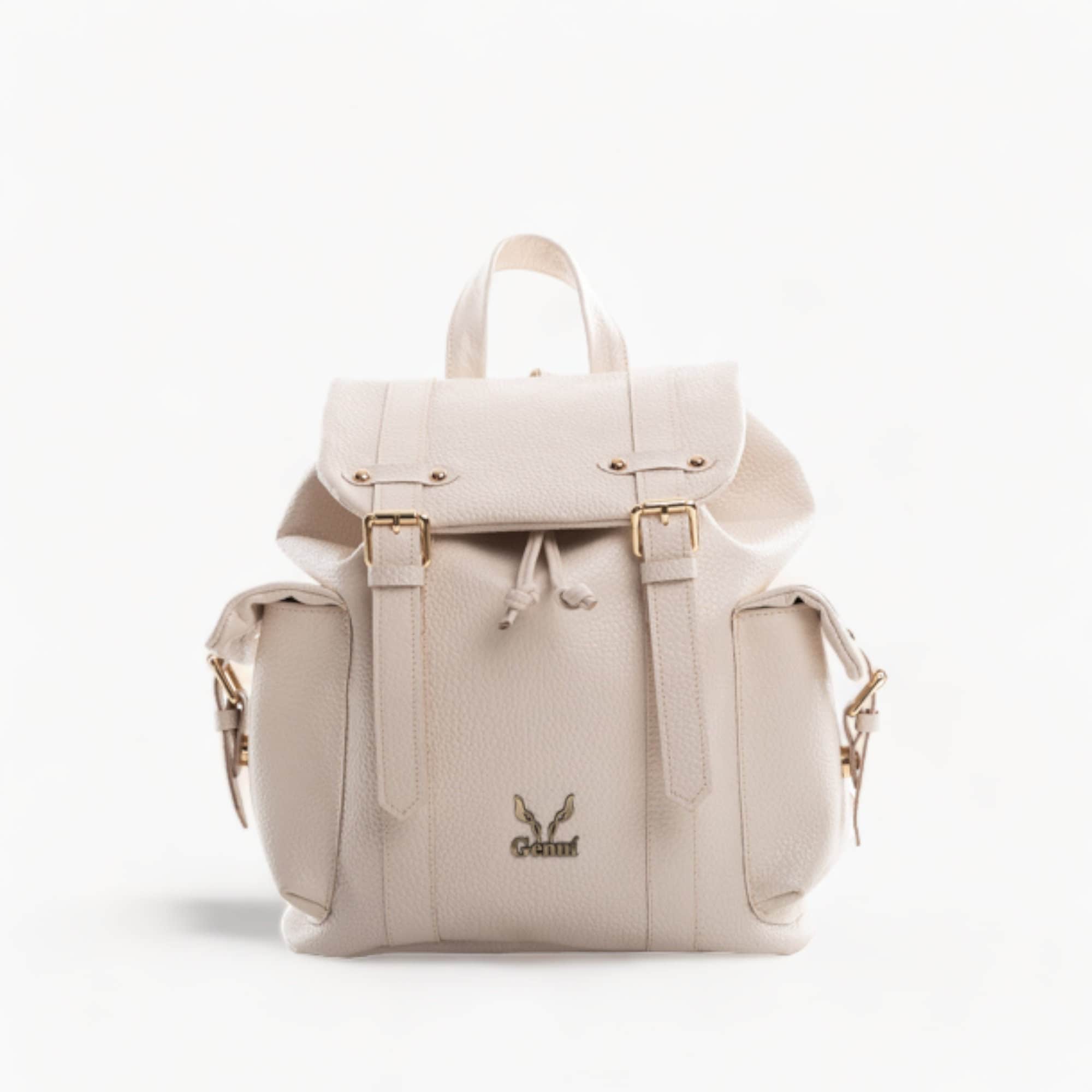 Beige Leather Backpack With Gold Details - Elegant and  display picture 2