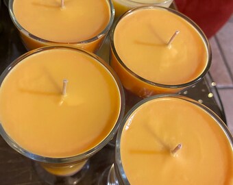 Handmade soywax candles, Cabana Boys Fragrance, Parfette Glass, set of four unique one-of-a-kinds