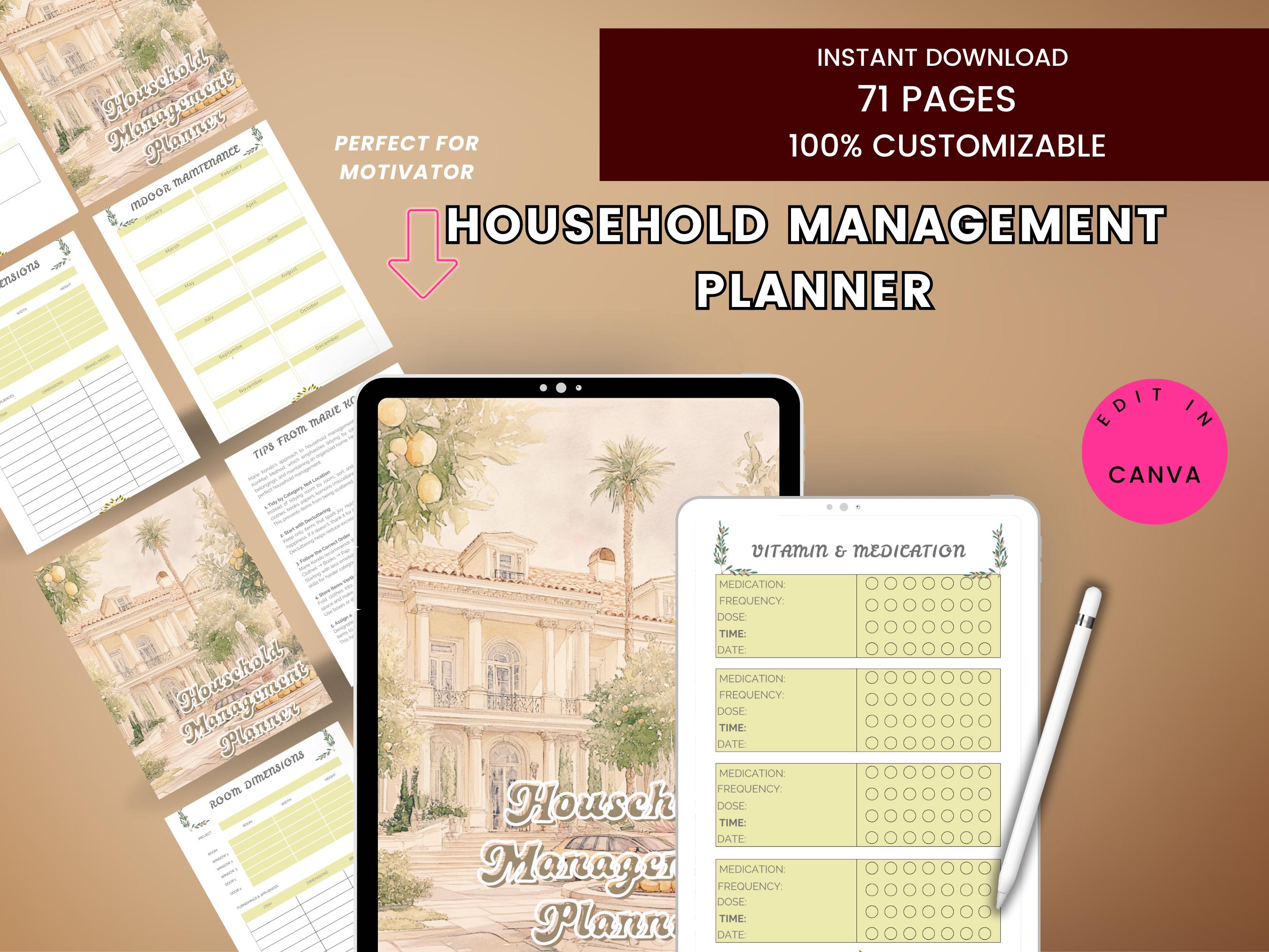 Printable Household Planner: Home Management Binder (digital Download ...