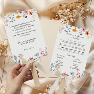 Modern Wedding Program Fans, Editable in Canva, Wedding Timeline Program Fan, Wedding Ceremony Program Template Floral Wedding Invite DIY