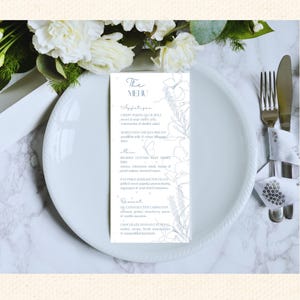 Blue Floral Baby Shower Menu, Printable Blue Floral Baby Shower Menu, Editable Menu, Blue Floral Baby Menu Printable, Boy Baby Shower Menu