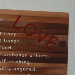 Thoughtful plaque about what love is and love does. LOVE is... Hand painted wood plaque 13064 image 2