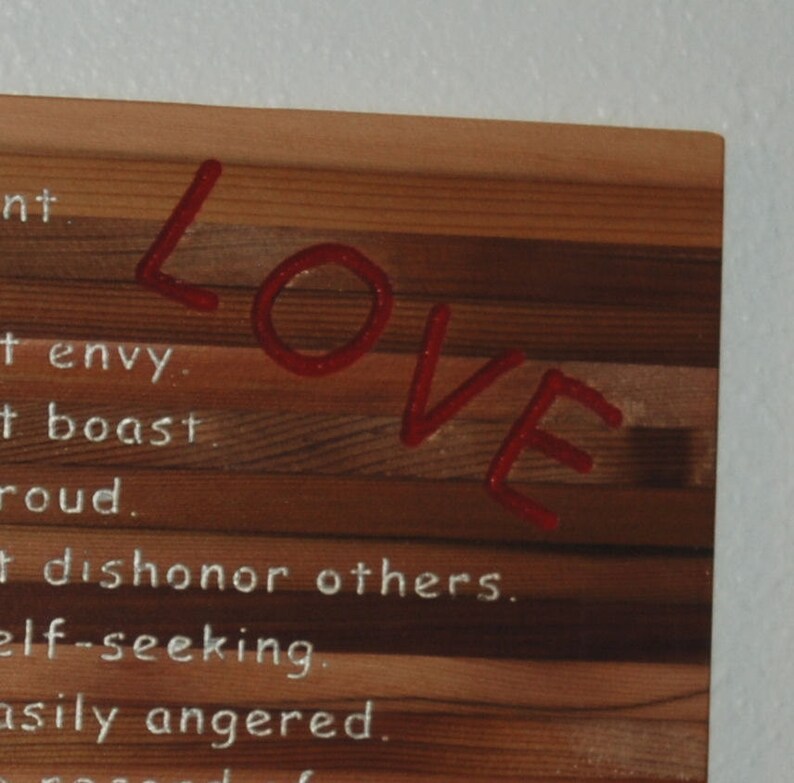 Thoughtful plaque about what love is and love does. LOVE is... Hand painted wood plaque 13064 image 2