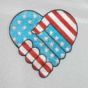 Red, White & Blue Patriotic Hand Heart Wood Carving - hand painted - 13059