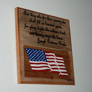And they who for their country die shall fill an honored grave, for glory lights the soldier&#39;s tomb... -Hand Painted Flag Carving 15139