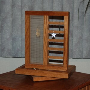 Earring and Jewelry Display Stand - solid oak with lazy susan base - 10121