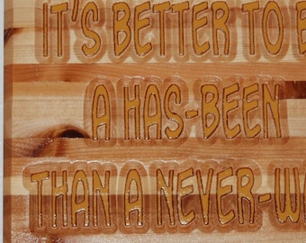 It's better to be a has-been than a never-was - Hand painted wooden plaque -10099