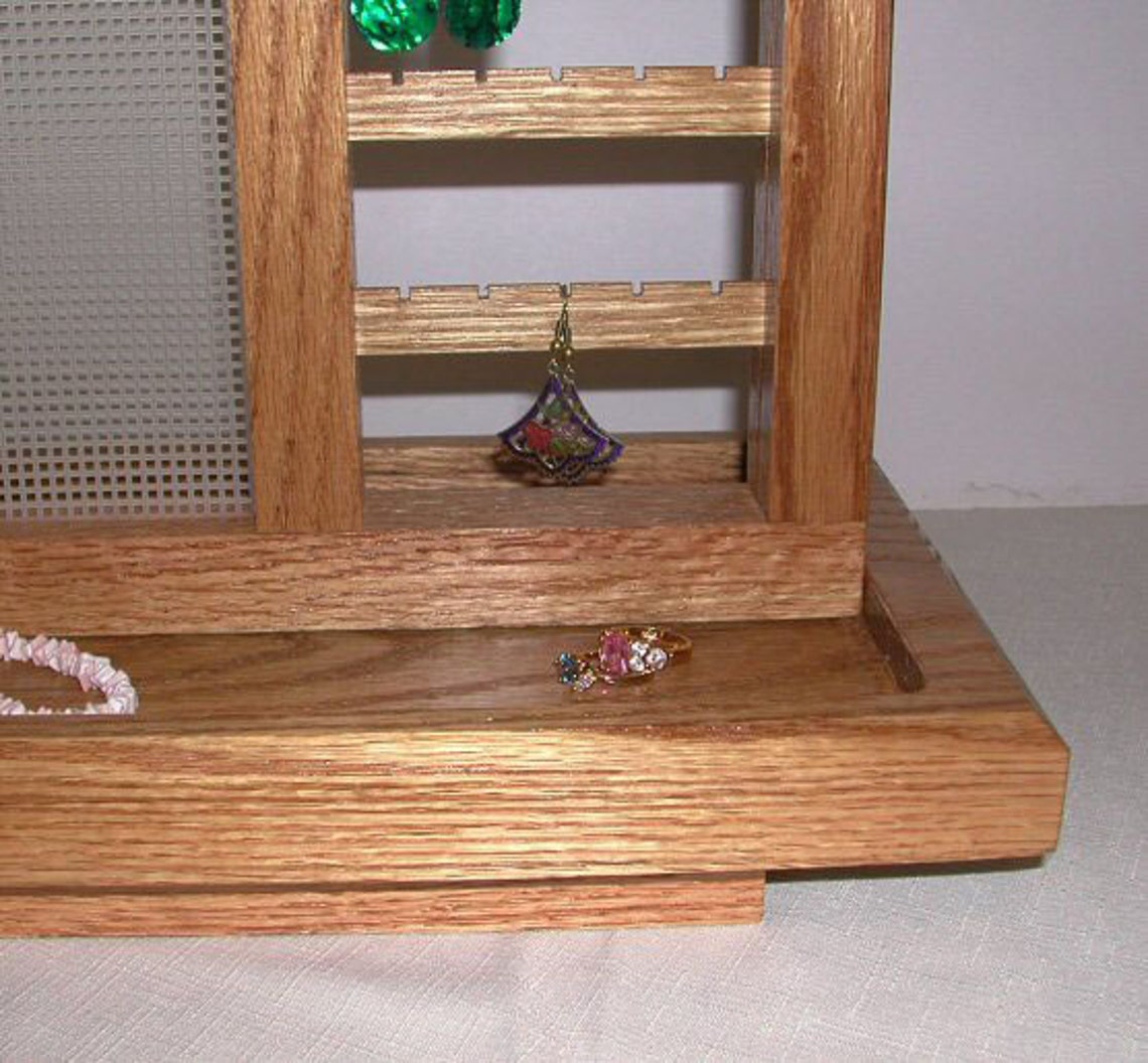 Earring and Jewelry Display Stand Solid Oak With Lazy Susan Base 10121