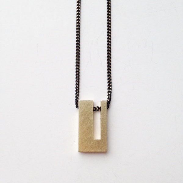 Rectangle necklace, geometric jewelry, Unisex Necklace, brass Necklace, mens jewerly, minimalist jewerly, unisex jewellery, modern necklace