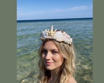 Handmade Seashell Crown – Mermaid Tiara – Beach Festival Headband with Starfish