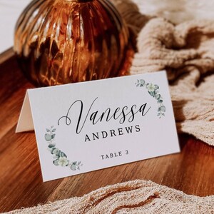 Minimalist Name Card, Eucalyptus Wedding Place Card Template, Printable Greenery Name Card, Modern Boho Place Card Template,Instant Download