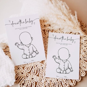 Babyshowerspel Draw The Baby, minimalistische leuke babyshowergames afdrukbare, douchespel, baby bewerkbare sjabloon, 5 x 7, A6, direct downloaden