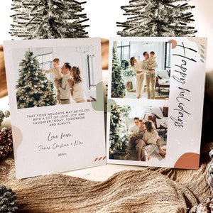 Modern Holiday Photo Card Template, Printable Editable Minimalist Merry Christmas Card, Customizable Family Picture Card, Instant Download