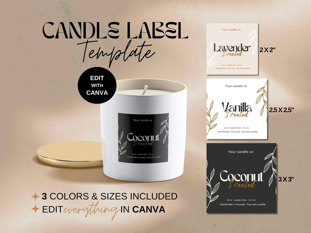Candle Label Template, DIY Candle Sticker, Editable Candle Label Design ...