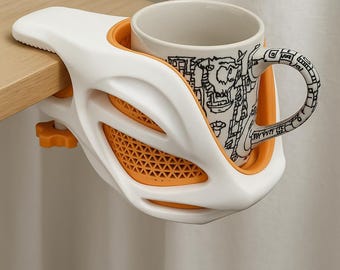 Desk Mug Holder | Clamp On Cup Holder for Coffee Tea and Drinks