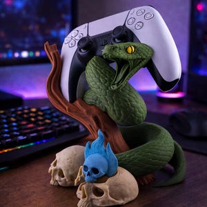 Soporte para mando de PS5 con calavera de serpiente, impreso en 3D, decoración gótica para escritorio, soporte de exhibición de serpiente de fantasía