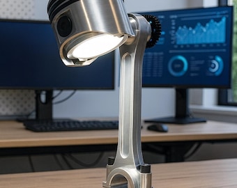 Industrial Piston LED Desk Lamp • Steampunk Gear Base