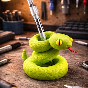 3D gedruckter Schlangen-Stifthalter | Schreibtisch Organizer, Schlange Liebhaber Geschenk