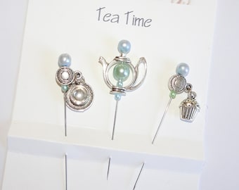 Fancy Pins - Pin Toppers - Decorative Sewing Pins - Embellishment Pins - Tea Time