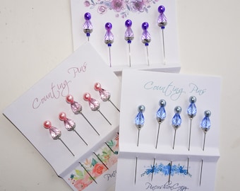 Counting Pins - Blue, Pink or Mauve - Crystal Quilting / Pincushion Pins -  Gift for Quilter / Stitcher - Gift Exchange  - Cross Stitch Pins