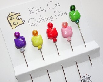 Kitty Cat Pins - Beaded Cat Pins - Decorative Sewing Pins - Pincushion Pets -  Gift for Quilter - Fancy Pins for Sewing - Retreat Exchange