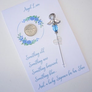 Angel Pin "Something Blue" - Bridal Bouquet Pin - Gift for Bride - Angel Love - Lucky Sixpence for her Shoe - Angel Stick Pin - Corsage Pin