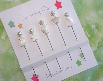 Counting Pins for Cross Stitch - Moon & Stars - Quilting Pins - Gift for Quilter or Sewer - Dividing Pins for Lacemaking - Pincushion Pins