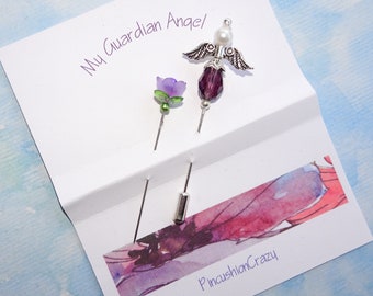 Guardian angel stick pin for cross-stitcher - Tulip counting pin - Retreat/conference gift exchange - Angel lapel pin - Girlfriend gift