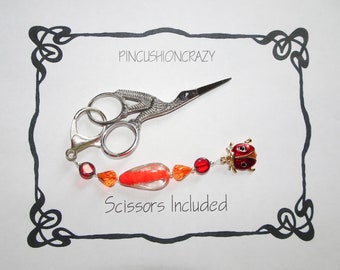 Scissor Fob - Purse Charm - Retreat Gift - Gift for Sewer Quilter - Stork Scissors Included - Sewing Notions - Girlfriend Gift