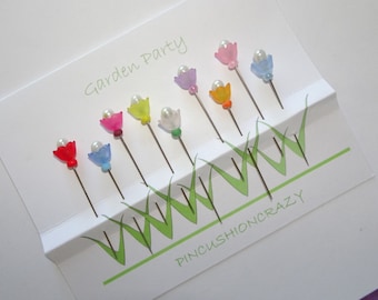 Garden Party - Sewing Pins - Flower Power - Decorative Sewing Pins - Gift for Quilter - Dress Up your Pincushion - Sewing Accessory - Flower