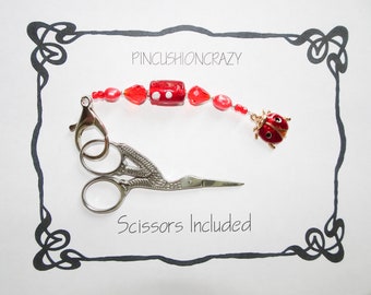 Scissor Fob - Purse Charm - Retreat Gift - Gift for Sewer Quilter - Stork Scissors Included - Crystals, Freshwater Pearls - Girlfriend Gift