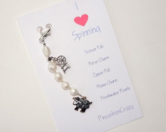 Scissor Fob for Spinners - Freshwater Pearls - Gift for Spinner - Purse Charm - Zipper Pull - Guild Gift Exchange - Girlfriend Gift