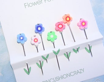 Counting Pins - Flower Sewing Pins - Flower Power - 1 1/2” Long Flower Pins - Sewing Supplies - Gift for Sewers Quilters - Cross Stitch Pins