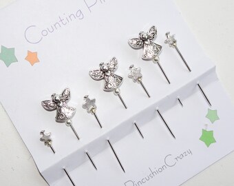 Counting Pins for Counted Cross Stitch - Fancy Sewing Pins - Quilting or Sewing Gift - Retreat Gift Exchange - Angels &  Stars