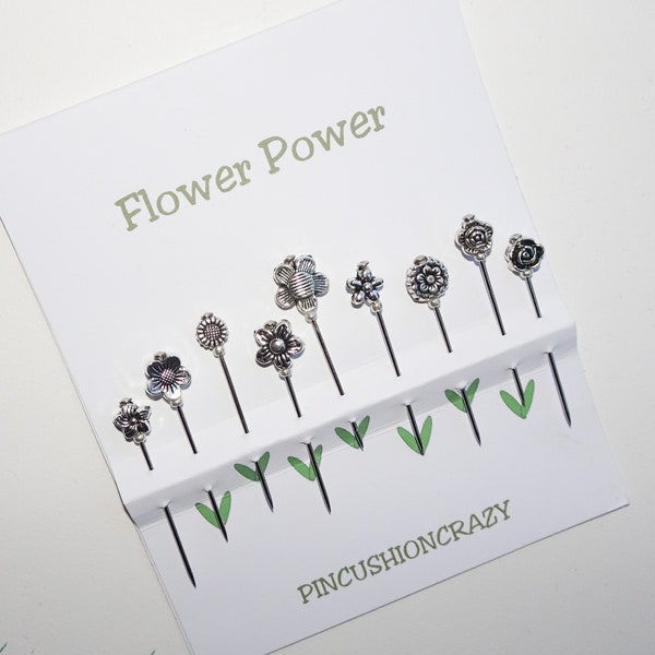 Flower Power Pins - Näh- & Quilter Geschenk - Retreat Geschenk - Zählstifte für Kreuzstich - 3 cm lange Stecknadeln - Dekorative Pins