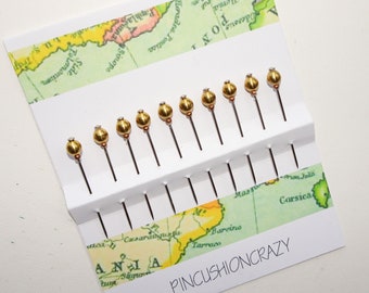 Solid Brass Push Pins - Map Pins - Guy Pins - Tack Board Pins - Fancy Straight Pins - Office Pins