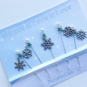 Decorative Sewing Pins - Let it Snow - Snowflake - Winter Stick Pins - Pincushion Pins - Embellishment  Pins - Quilter Gift Exchange