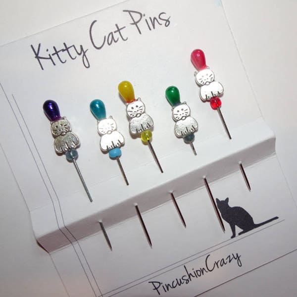 Beaded Cat Pins - Decorative Sewing Pins - Kitty Cat Pins - Embellishment Pins - Dress up your Pincushion - Gift for Quilter - Sewing Pins
