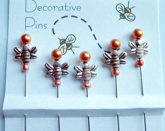 Bee Sewing Pins - Dress up your Pincushion - Silvertone Bee Pins - Quilting Pins - Pincushion Pals - Quilter Gifts - Secret Sister Gift