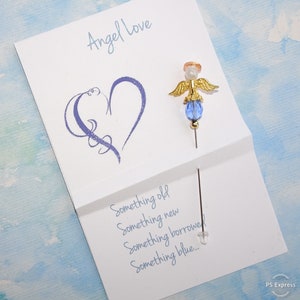 Angel Pin "Something Blue" - Bridal Bouquet Pin - Gift for Bride - Angel Love - Corsage Pin - Bridal Guardian Angel - Gold or Silver
